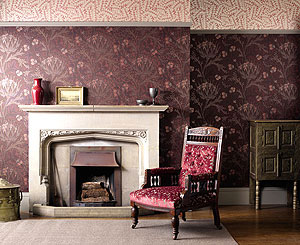 Englische Design Tapeten William Morris Artichoke Luxus Papier Tapete rot online kaufen
