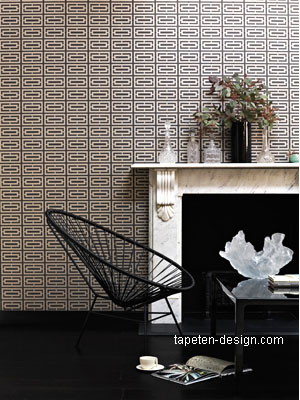 Tapeten Design grau braun weiss Grafik Muster im Wohnzimmer osborne little 3010