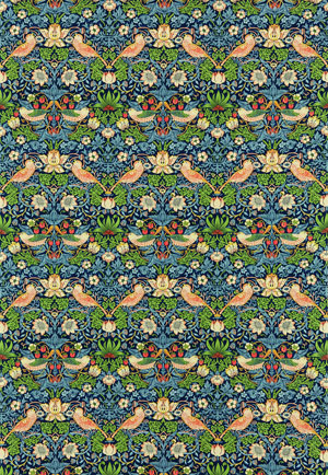 Englische Design William Morris Luxus Stoff Muster 40 Vögel Erdbeeren grün blau rot beige braun online kaufen